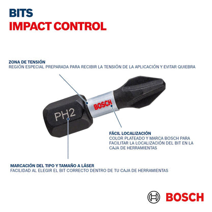 8 Puntas Impact Control PH1, PH2, PH3, PZ2, PZ3x25mm - Bosch - Herram.cl