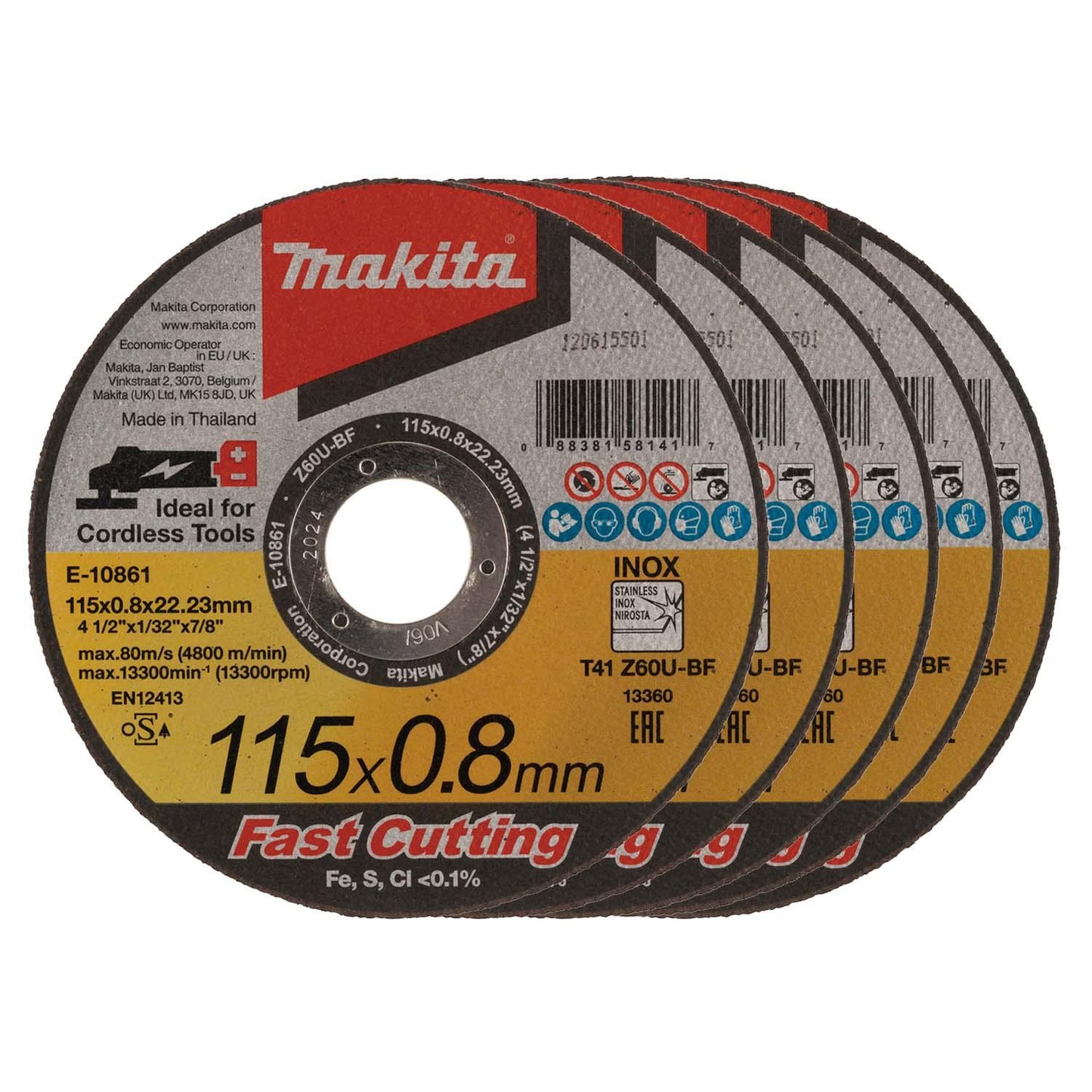 Pack 5 Discos De Corte Acero Inox 4 1/2''x0,8mm – Makita - Herram.cl
