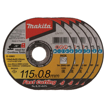 Pack 5 Discos De Corte Acero Inox 4 1/2''x0,8mm – Makita - Herram.cl