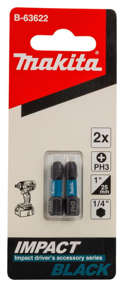 2 Puntas Impact Black PH3 25mm - Makita - Herram.cl