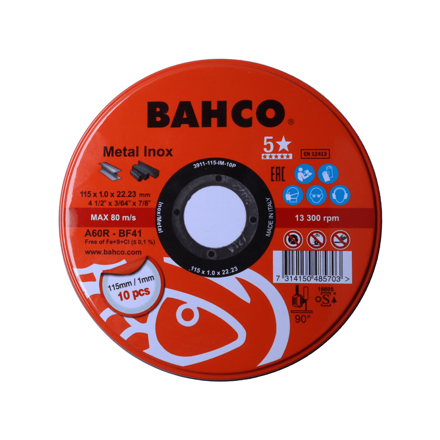 Pack 10 Discos Abrasivos 4 1/2'' Inox/Metal – Bahco - Herram.cl