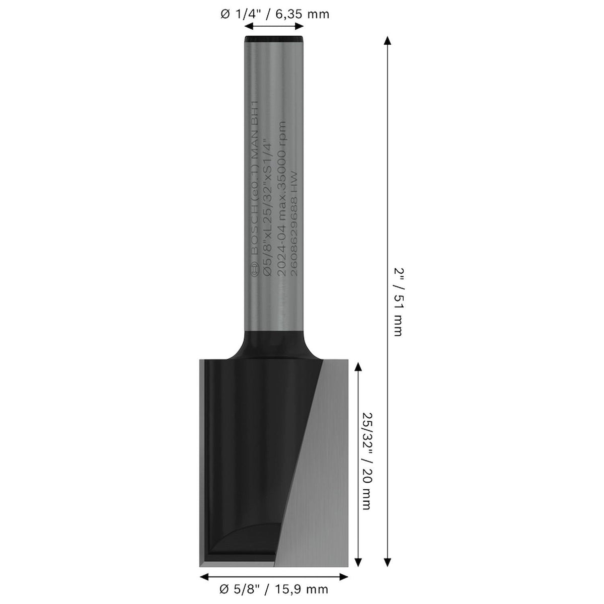 Fresa Recta Bosch PRO Ranurar D15,9mm Vástago 1/4" Madera - Herram.cl