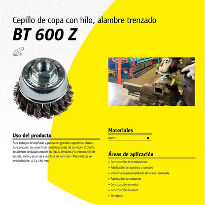 Grata Copa Trenzada Acero BT600Z 100mm / M14 - Klingspor - Herram.cl