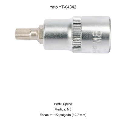 Dado Punta Spline M8 1/2'' 55mm Yato YT-04342 - Herram.cl