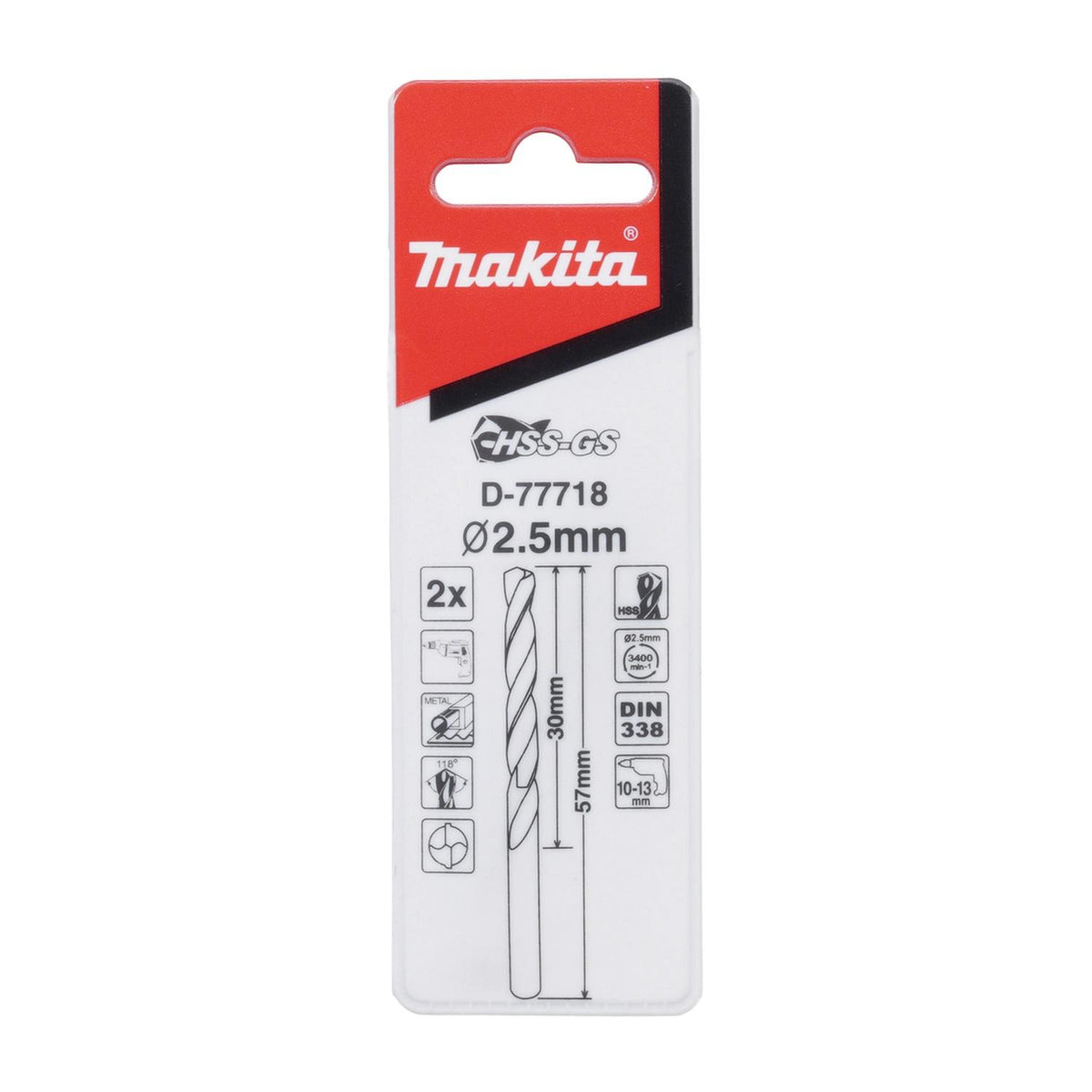 Broca Para Metal HSS-GS 2.5x57mm 2 Pzas - Makita - Herram.cl