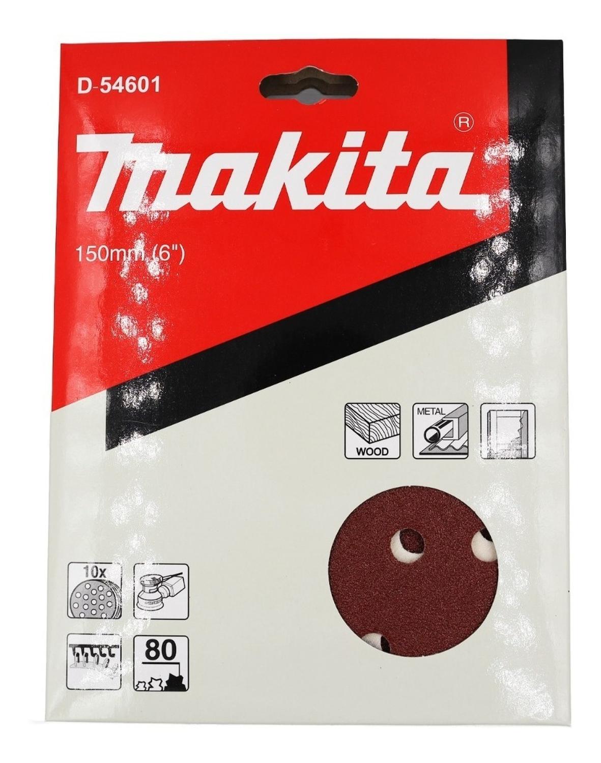 Pack 10 Discos Lija Con Velcro 150mm (6'') G80 - Makita - Herram.cl