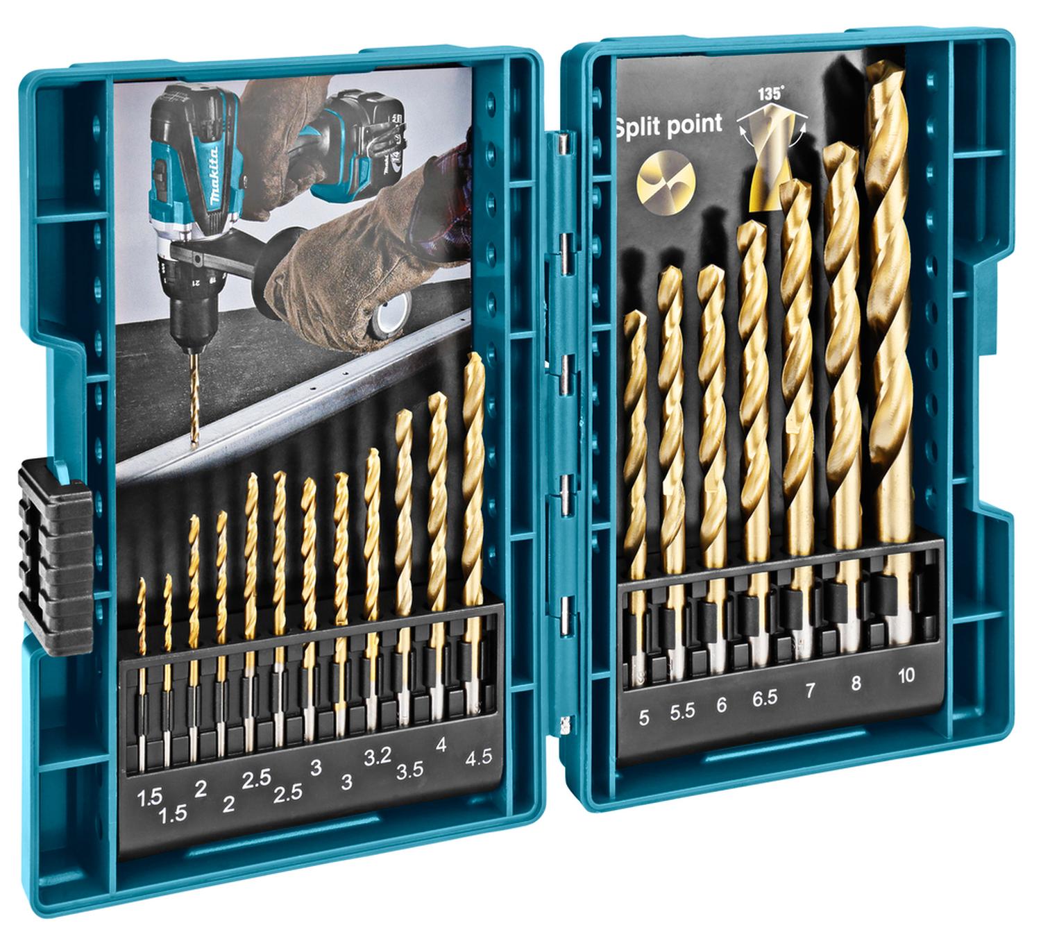 Juego Brocas Para Metal HSS - TiN (1,5 - 10mm) 19 Pzas - Makita - Herram.cl