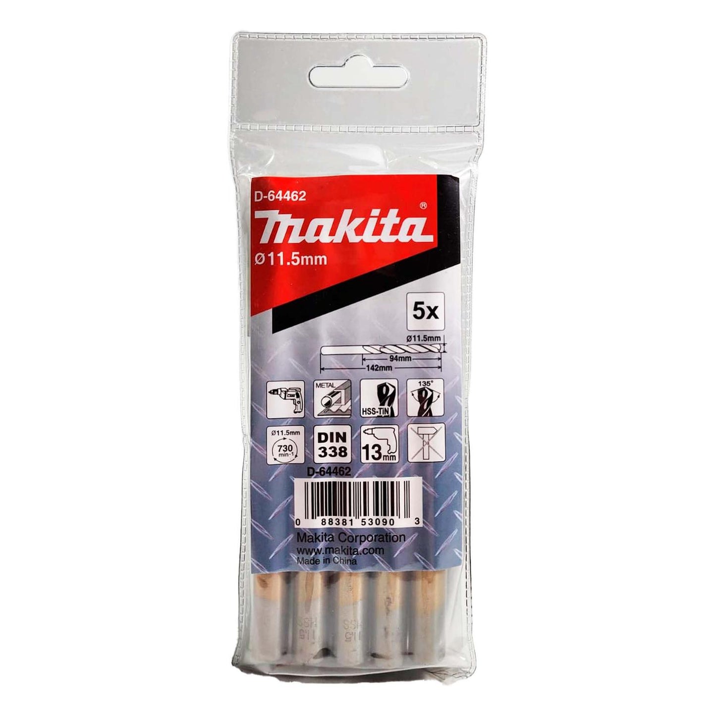 Brocas Metal HSS - TiN 11.5×142mm 5 Pzas - Makita - Herram.cl
