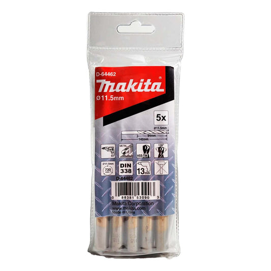 Brocas Metal HSS - TiN 11.5×142mm 5 Pzas - Makita - Herram.cl