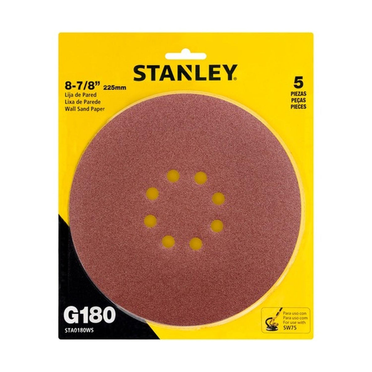 Pack 5 Discos De Lija 225mm (8-7/8'') Lija de Pared Stanley - Herram.cl