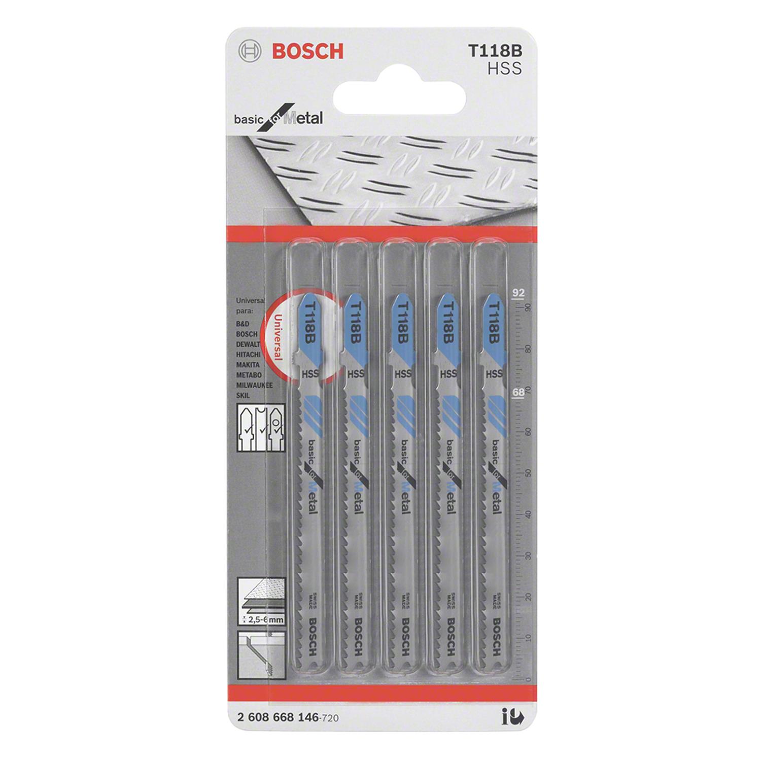 Juego de 5 Hojas de Calar HSS para Metal T118B 5 Pzas - Bosch - Herram.cl