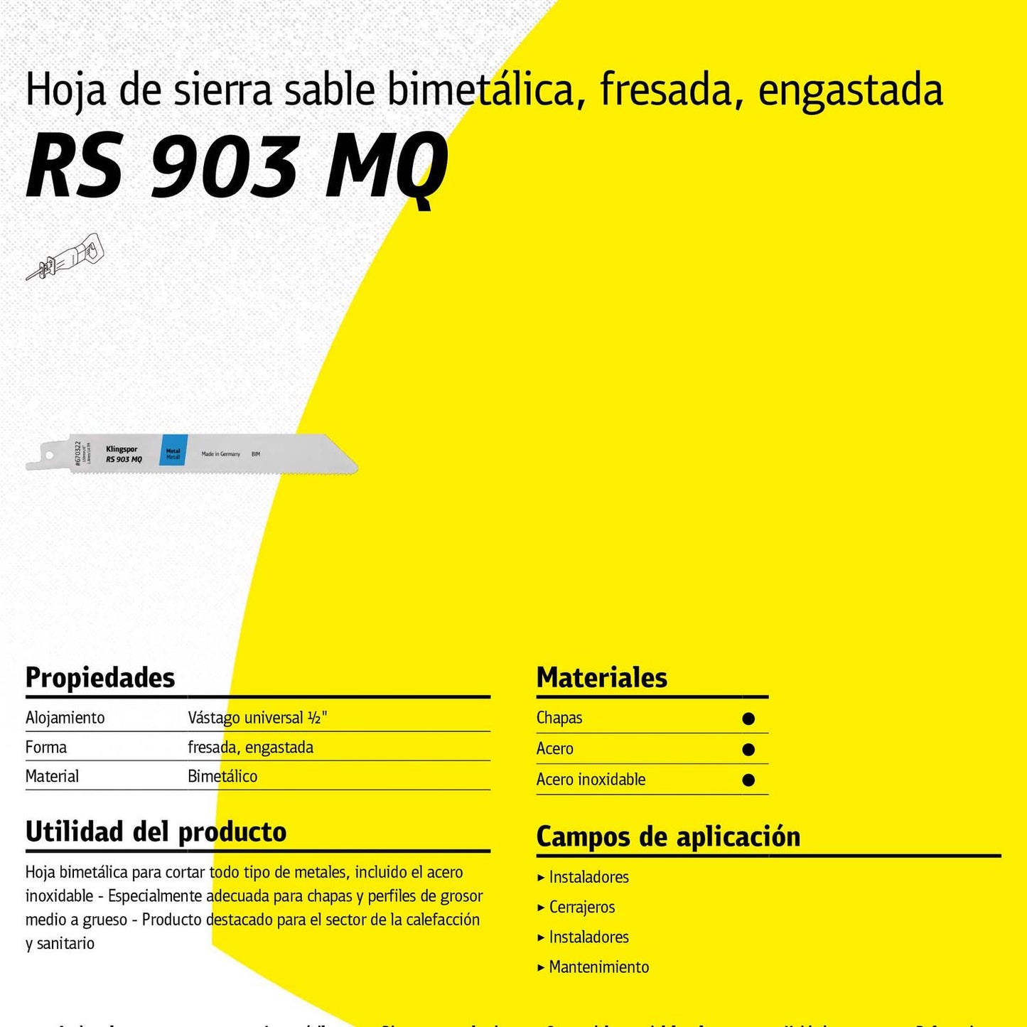 Hoja de Sierra Sable RS903 MQ Metal 230mm 5 Pzas - Klingspor - Herram.cl