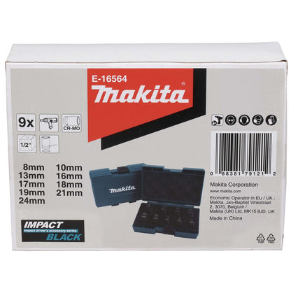 Juego Dados Impact Black 1/2'' (8 - 24mm) 9 Pzas - Makita - Herram.cl