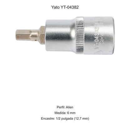 Dado Punta Allen 6 mm 1/2'' 55mm Yato YT-04382 - Herram.cl