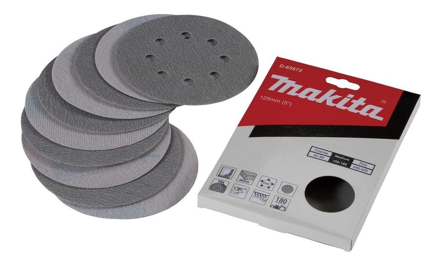 Pack 10 Discos Lija Con Velcro 125mm G180 - Makita - Herram.cl