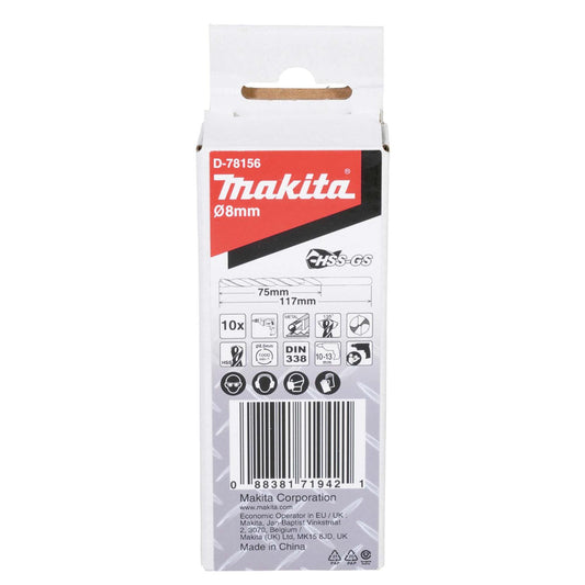 Pack 10 Brocas Para Metal HSS - GS 8x117mm - Makita - Herram.cl
