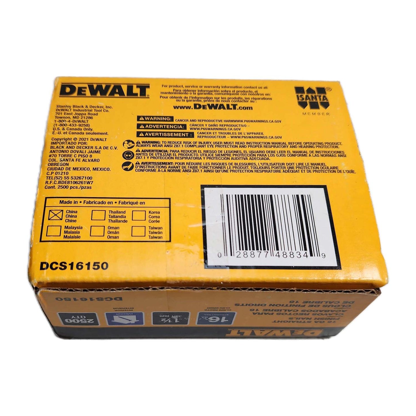 Clavo de Acabado 16GA 1 - 1/2'' 2500 Und (SCN616 - B2) - DeWALT - Herram.cl