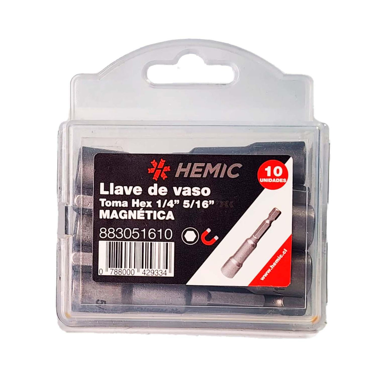 Pack 10 Llaves de Vaso magnético 5/16''x65mm - HEMIC - Herram.cl