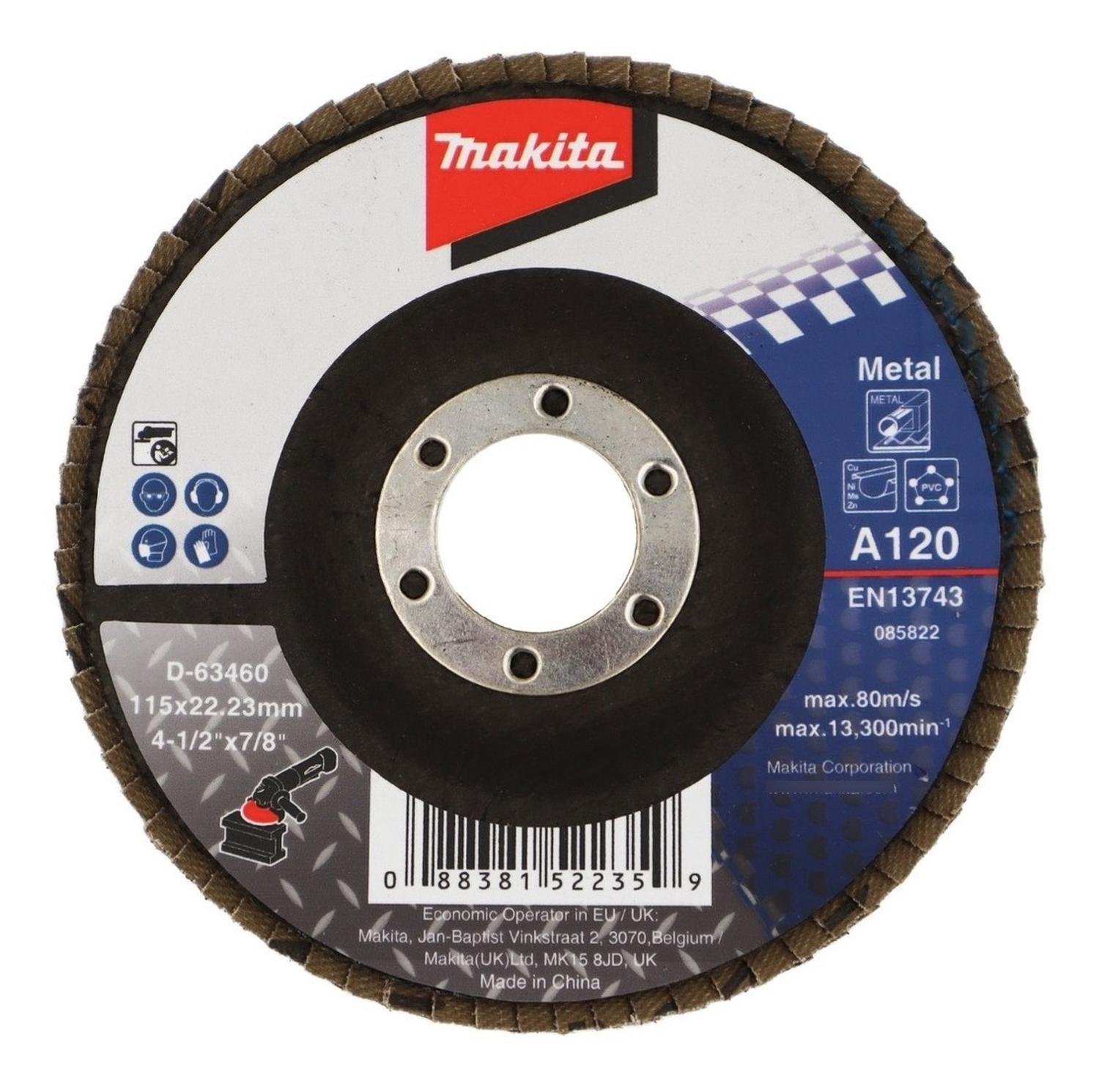 10 Discos Flap Metal 115mm (4 - 1/2) G120 Curvo Makta D - 63460 - Herram.cl
