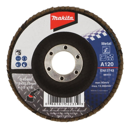 10 Discos Flap Metal 115mm (4 - 1/2) G120 Curvo Makta D - 63460 - Herram.cl