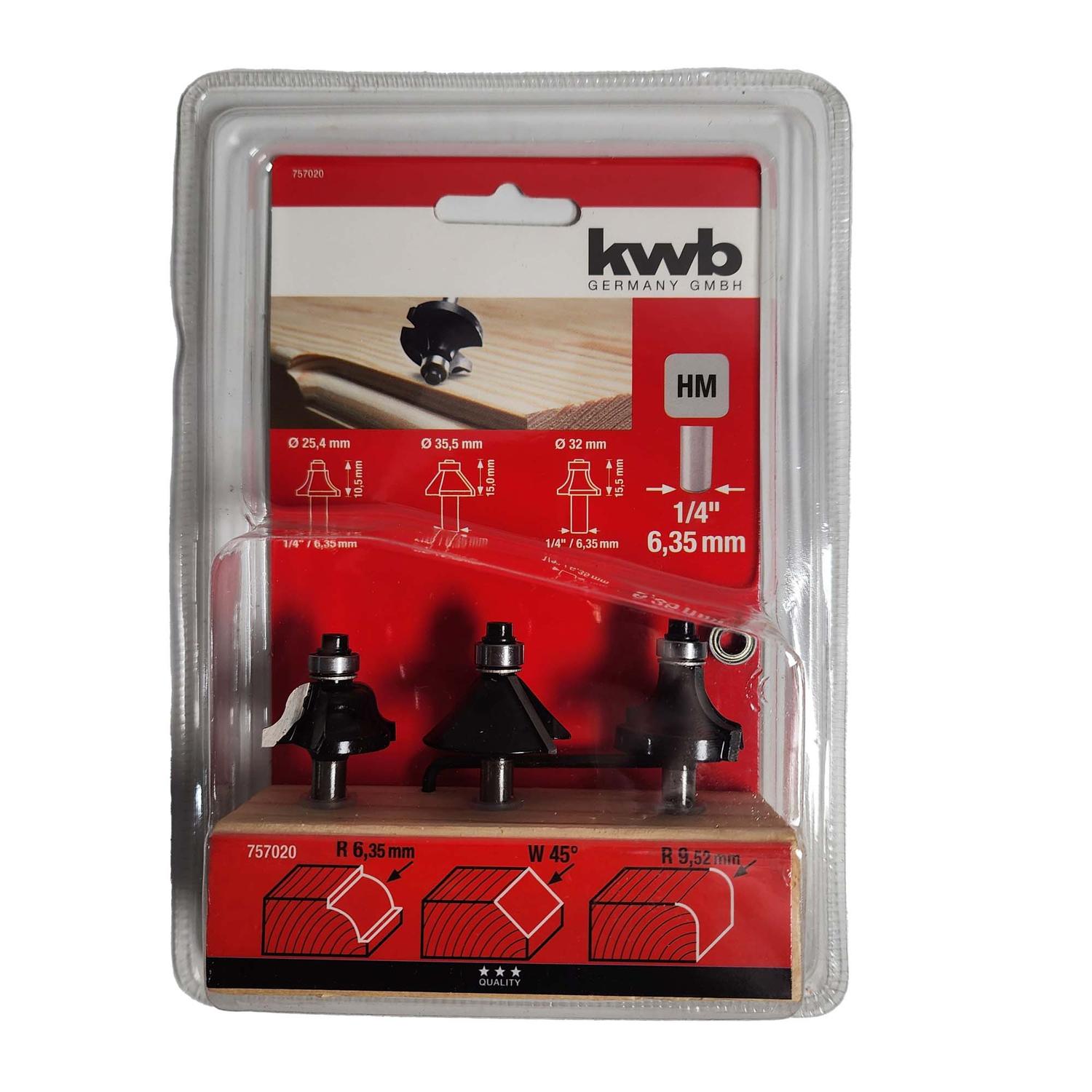 Set de Fresas Para Moldura Toma 1/4'' 3 Pzas - kwb - Herram.cl