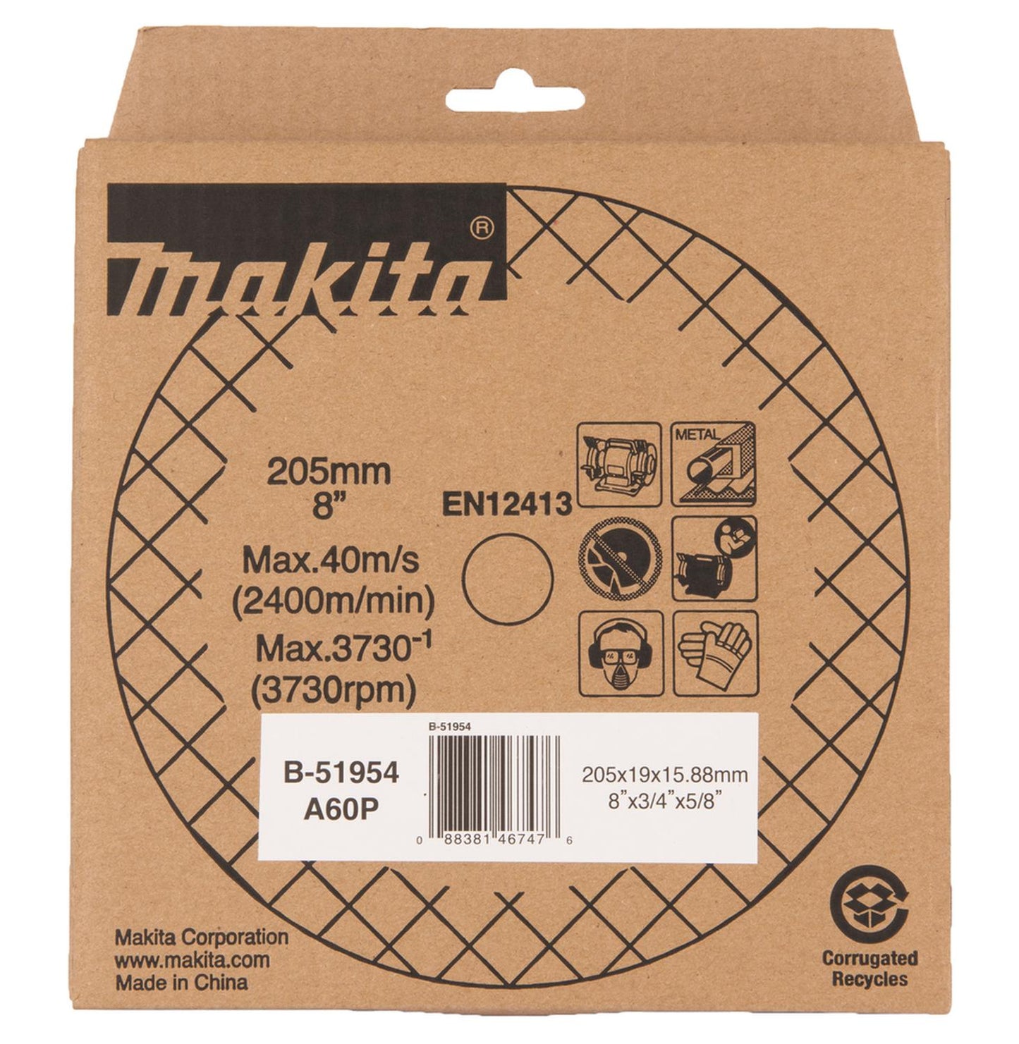 Piedra Para Esmeril de Banco 8''x3/4''x5/8'' A60P - Makita - Herram.cl
