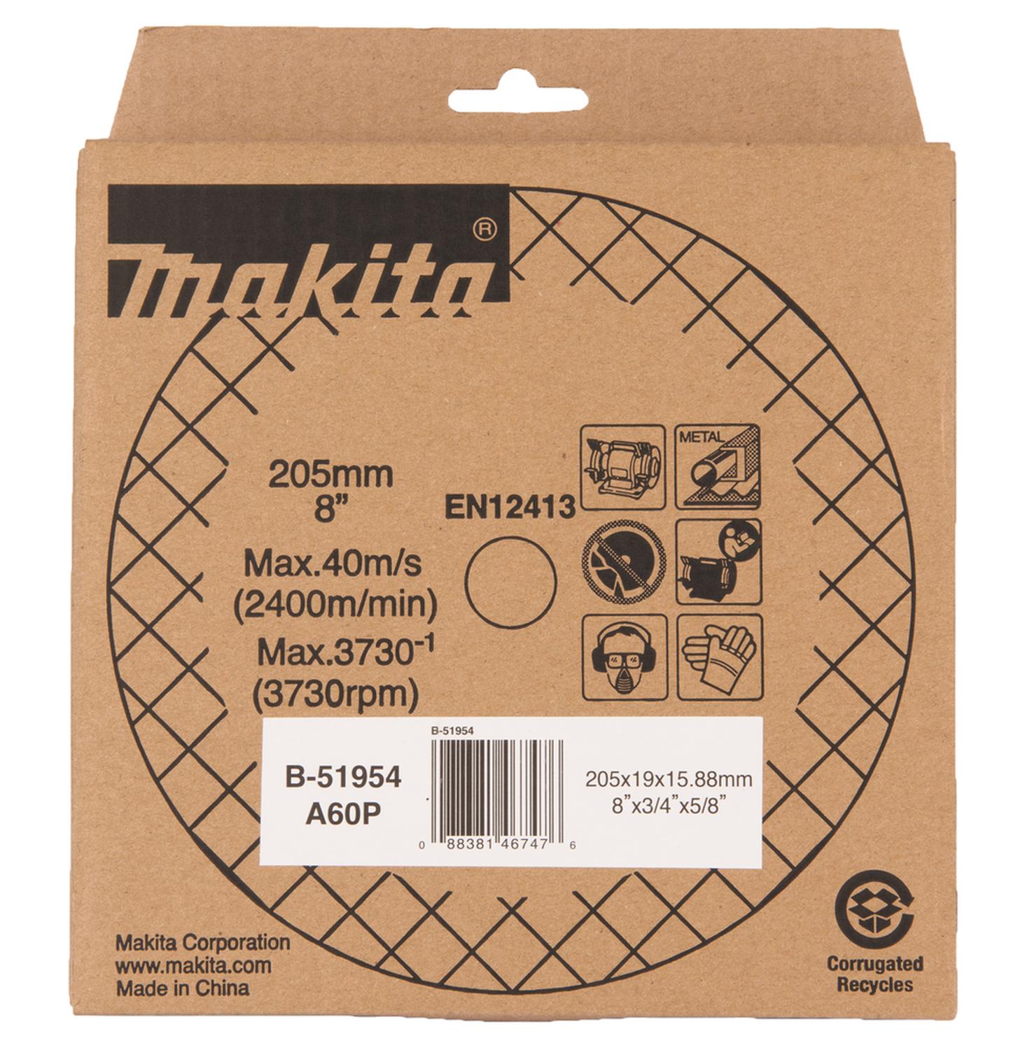 Piedra Para Esmeril de Banco 8''x3/4''x5/8'' A60P - Makita - Herram.cl