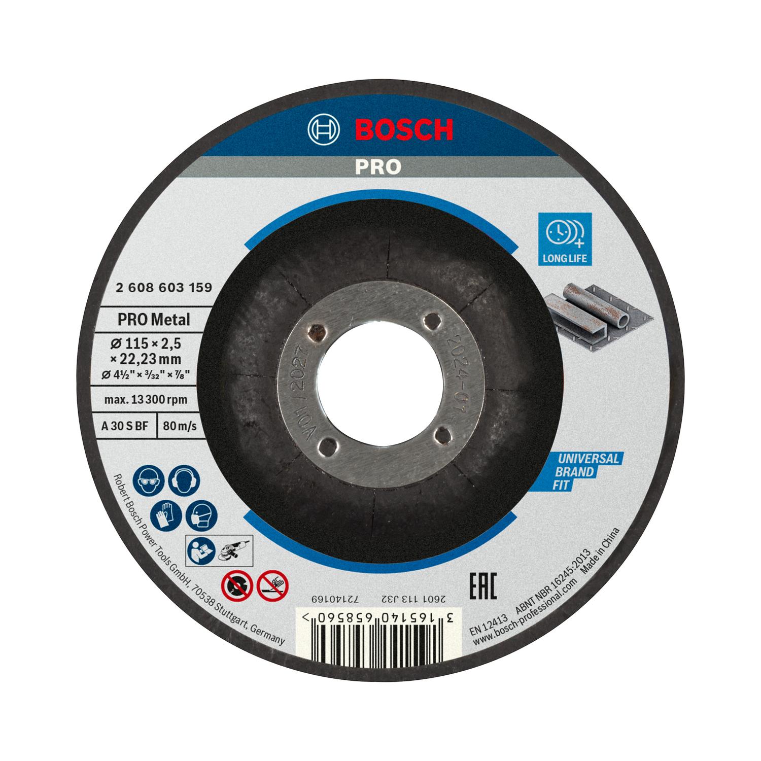 Disco Corte PRO Metal 115x2,5mm Centro Deprimido - Bosch - Herram.cl