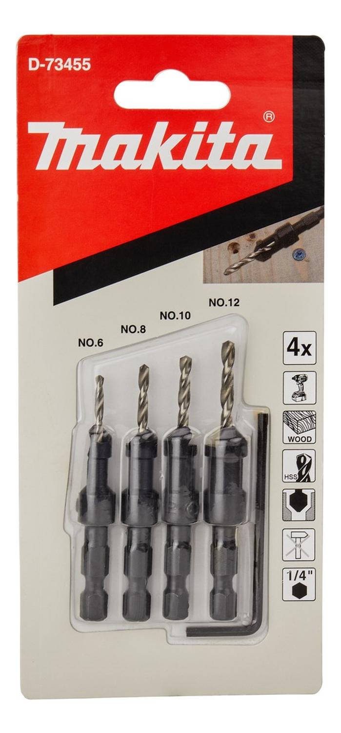 Set 4 Pzs Broca Avellanado 6, 8, 10, 12mm Cortas Makita - Herram.cl