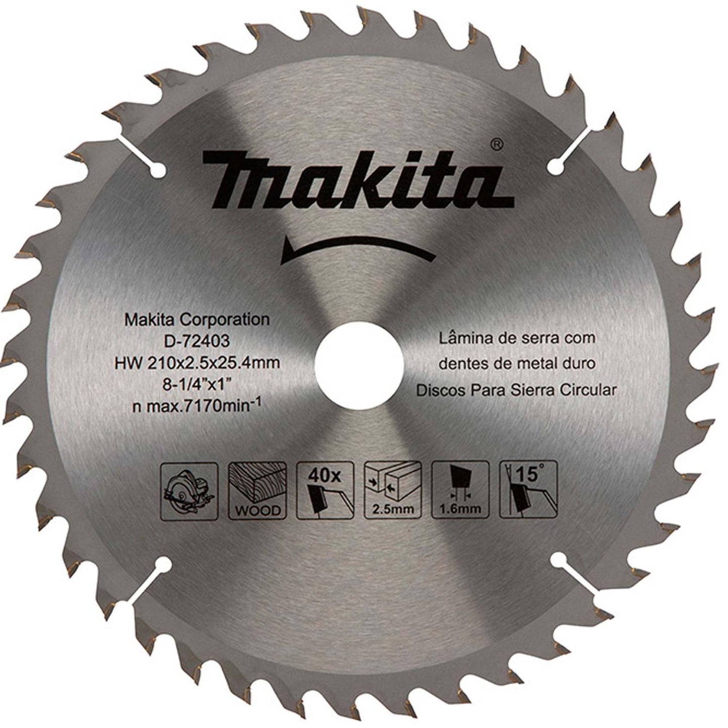 Disco De Sierra 8 - 1/4''x2,5x25,4mm 40 D Madera - Makita - Herram.cl