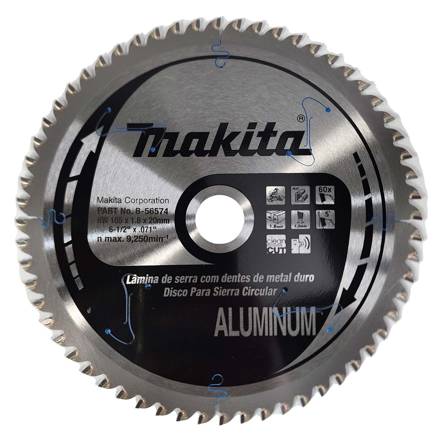 Disco De Sierra Efficut 165''x1,8x20mm 60D (Aluminio) - Makita - Herram.cl
