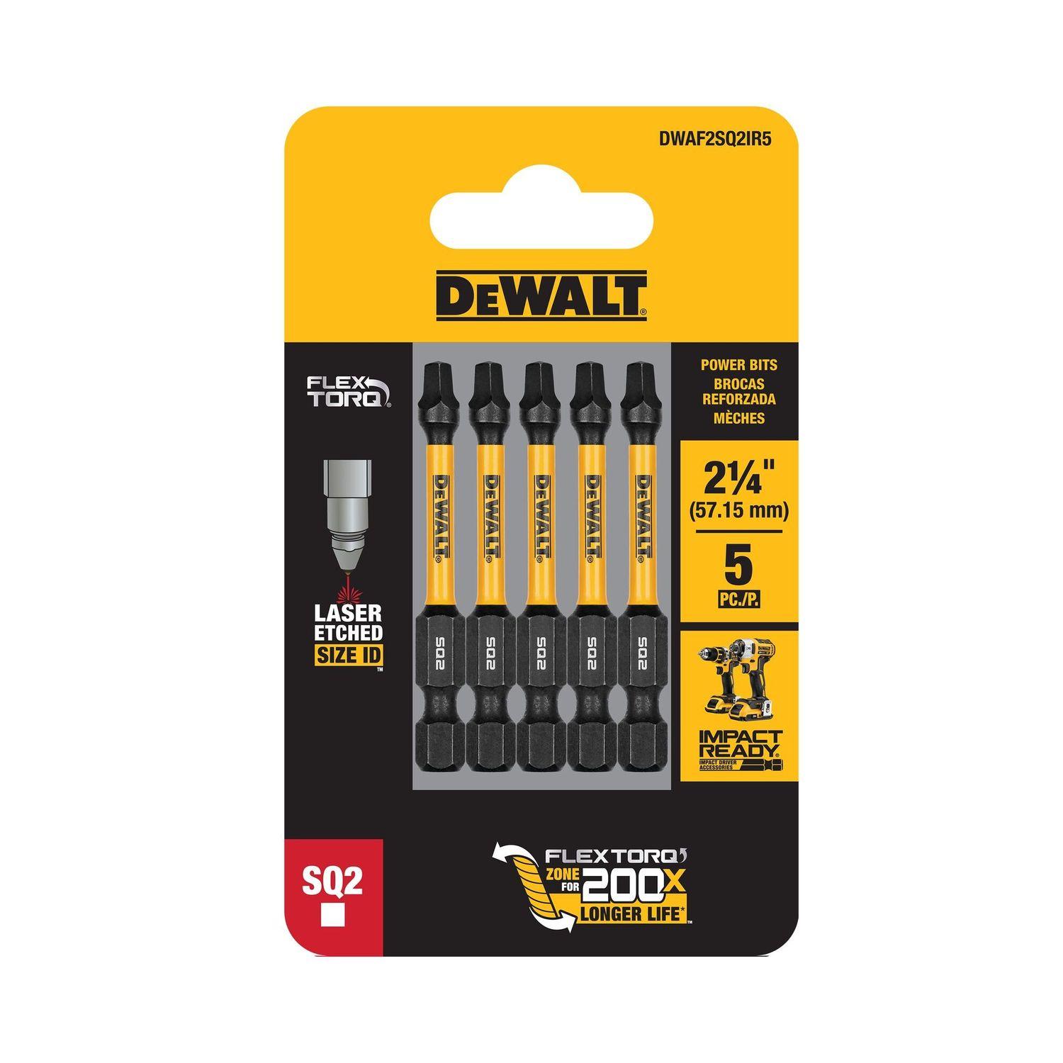 Puntas FLEXTORQ SQ2 - 2 - 1/4'' (57.15mm) 5 Pzas - DeWALT - Herram.cl