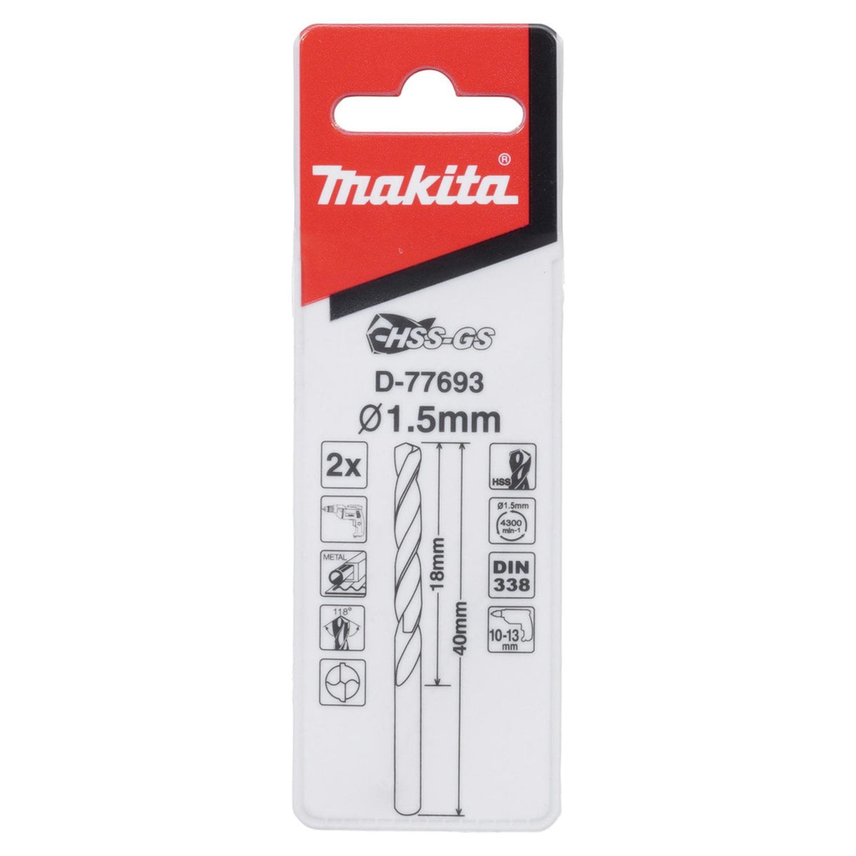 Broca Para Metal HSS-GS 1.5x40mm 2 Pzas - Makita - Herram.cl