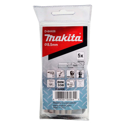 Brocas Metal HSS - TiN 8.5x117mm 5 Pzas - Makita - Herram.cl