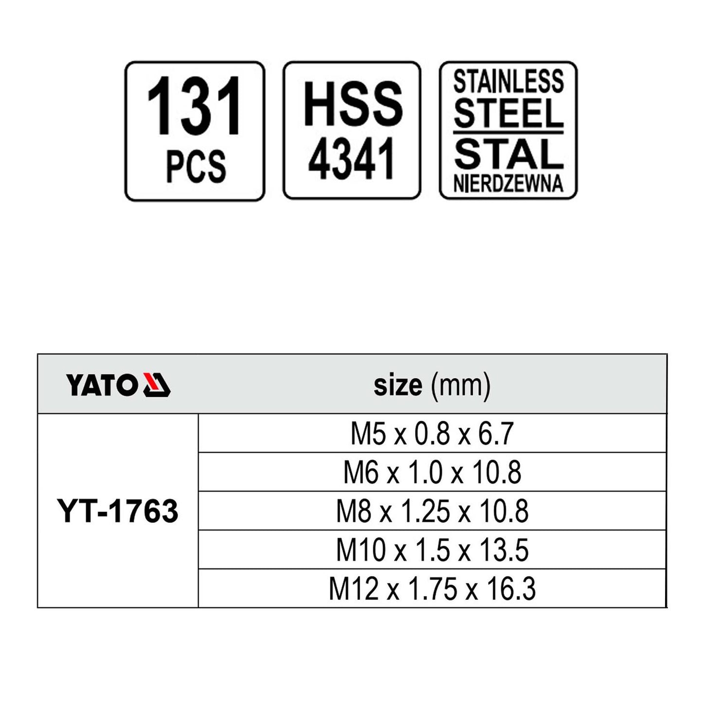 Kit De Reparación De Hilos M5 - M12 131 Pzas YT - 1763 - Yato - Herram.cl