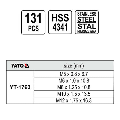 Kit De Reparación De Hilos M5 - M12 131 Pzas YT - 1763 - Yato - Herram.cl