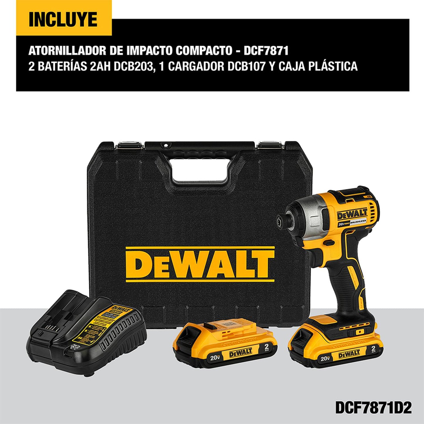 Atornillador De Impacto 1/4'' 20V +2 Baterias + carg. - DeWALT - Herram.cl
