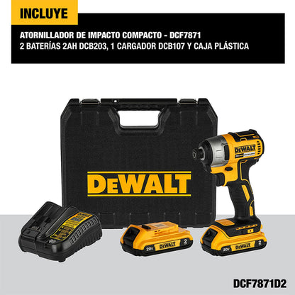 Atornillador De Impacto 1/4'' 20V +2 Baterias + carg. - DeWALT - Herram.cl