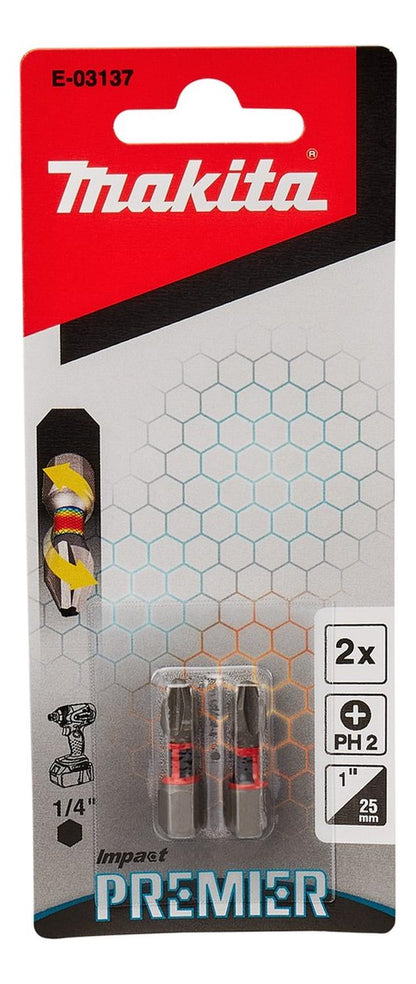 2 Puntas Impact Premier PH2 - 25mm - Makita - Herram.cl