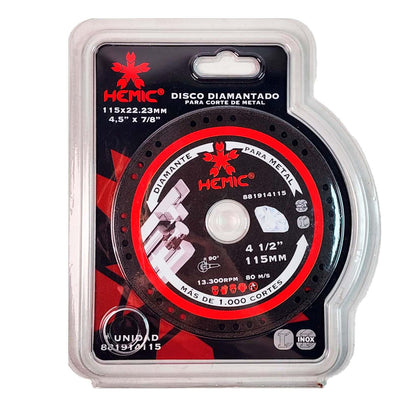 Disco Diamantado HEMIC Corte Metal 115mm 4.5'' Acero Inox - Herram.cl