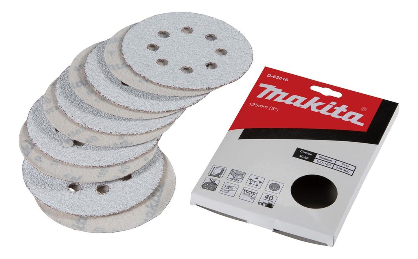 Pack 10 Discos Lija Con Velcro 125mm G40 - Makita - Herram.cl