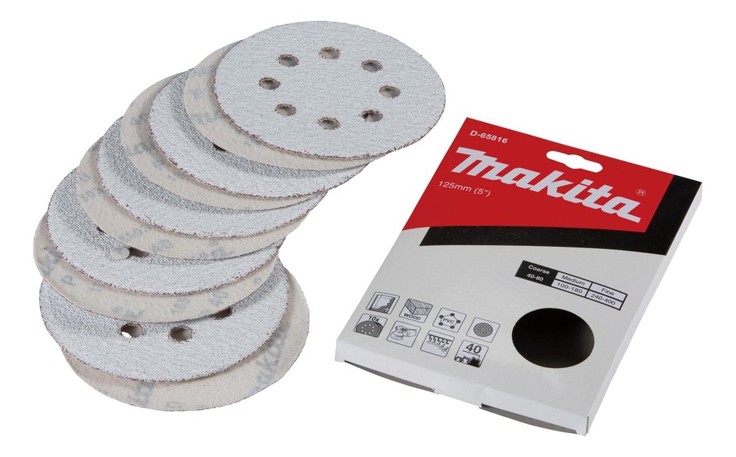Pack 10 Discos Lija Con Velcro 125mm G40 - Makita - Herram.cl