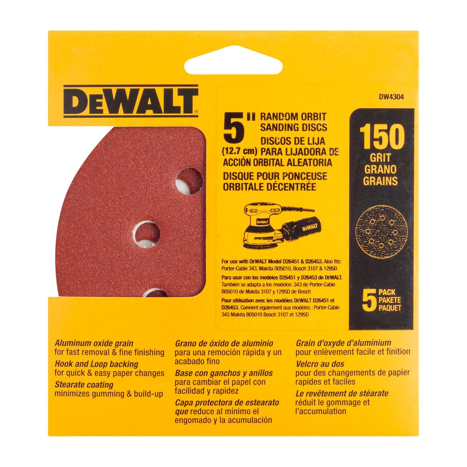 Pack 5 Discos De Lija Con Velcro 5'' (127mm) - DeWALT - Herram.cl