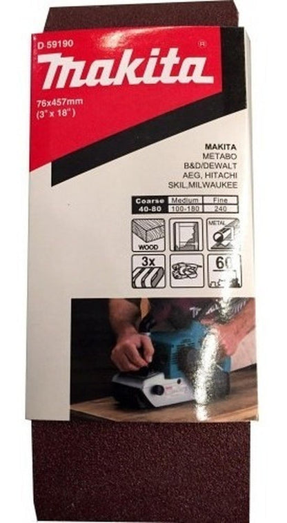 Pack 3 Lijas De Banda 3''x18'' (76x457mm) - Makita - Herram.cl