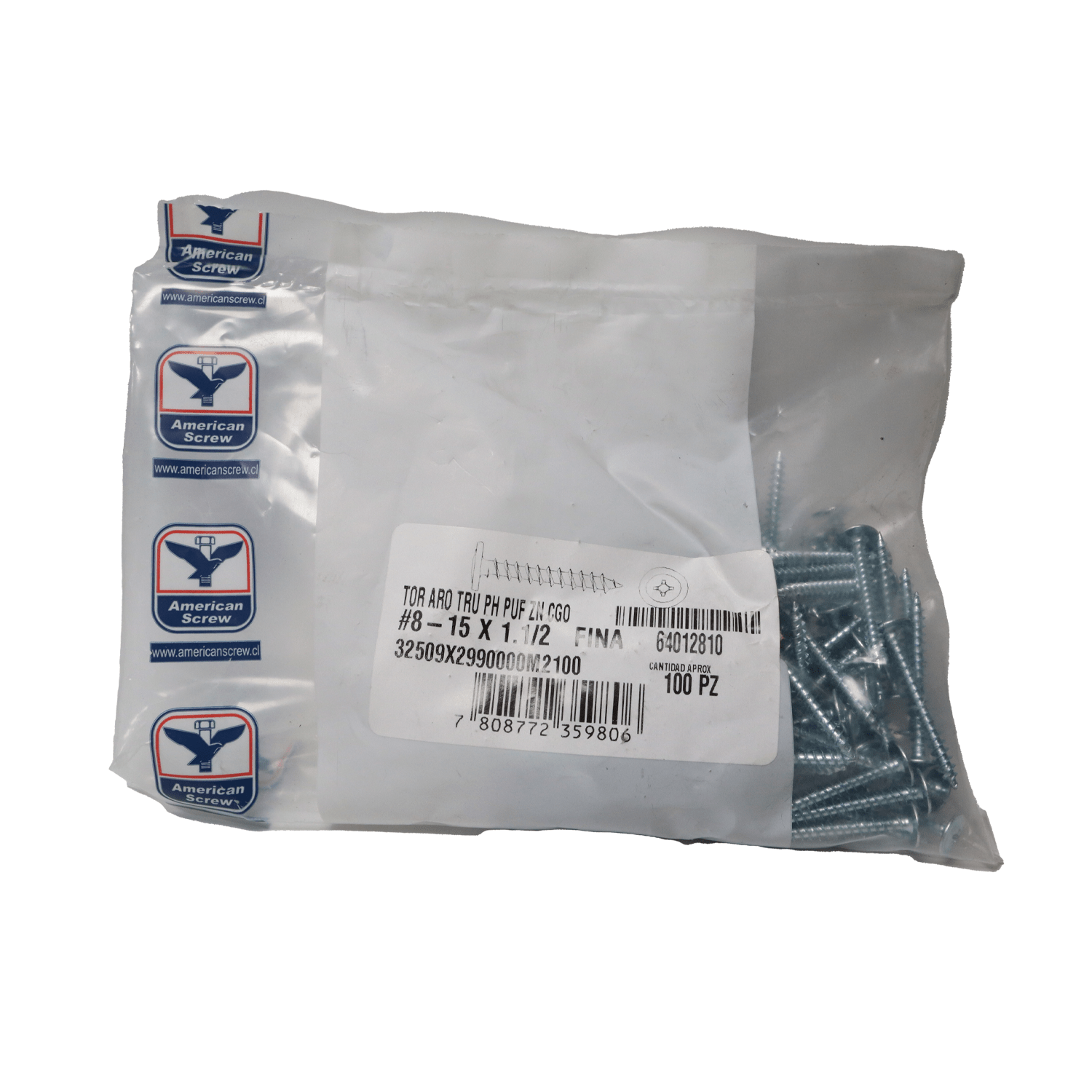 Tornillo Lenteja Fina 8 - 15x1.1/2''100uds. American ScreW - Herram.cl
