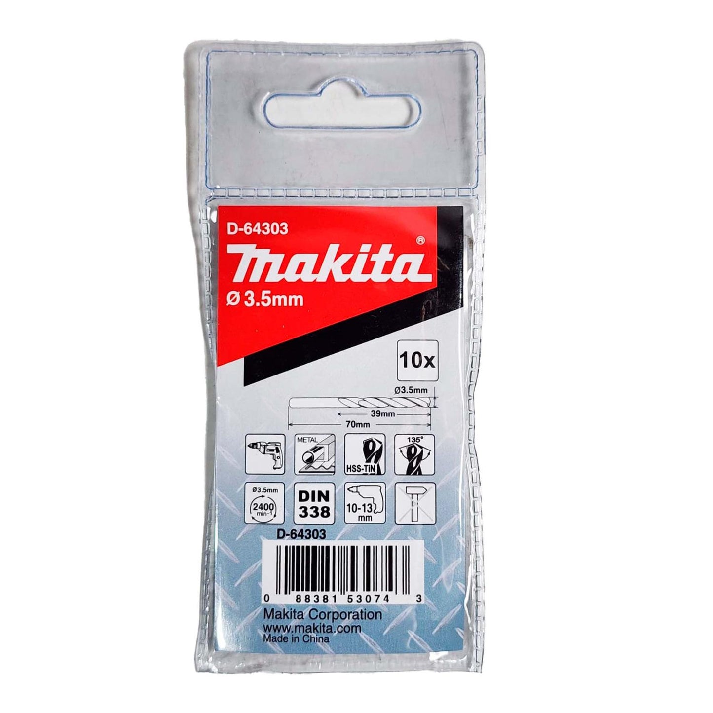 Brocas Metal HSS - TiN 3.5x70mm 10 Pzas - Makita - Herram.cl