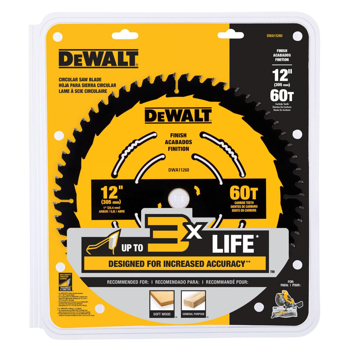 Disco De Sierra 12''Eje 1'' 60 D Corte Fino - DeWALT - Herram.cl