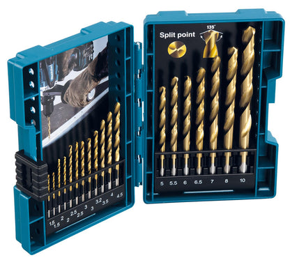 Juego Brocas Para Metal HSS - TiN (1,5 - 10mm) 19 Pzas - Makita - Herram.cl
