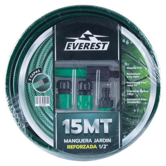 Manguera Jardín Reforzada 1/2''x15m + Accesorios - Everest - Herram.cl