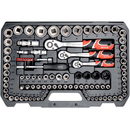 Juego de dados 1/4'';3/8'';1/2'' y herramientas 120 Pzs Yato - Herram.cl